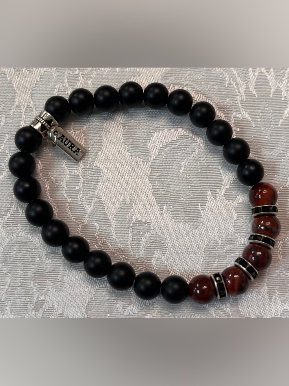 💕 5 for $25 💕 Aura Tiger’s Eye and Black Beaded Stretch Bracelet